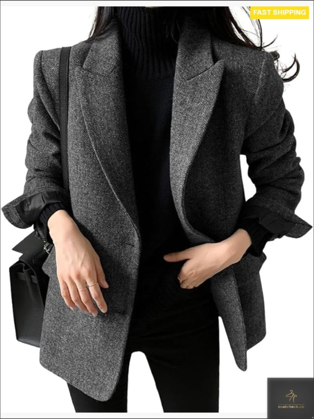 Wool Blend Blazer Jacket Notch Lapel Dressy Work Coat Business Casual